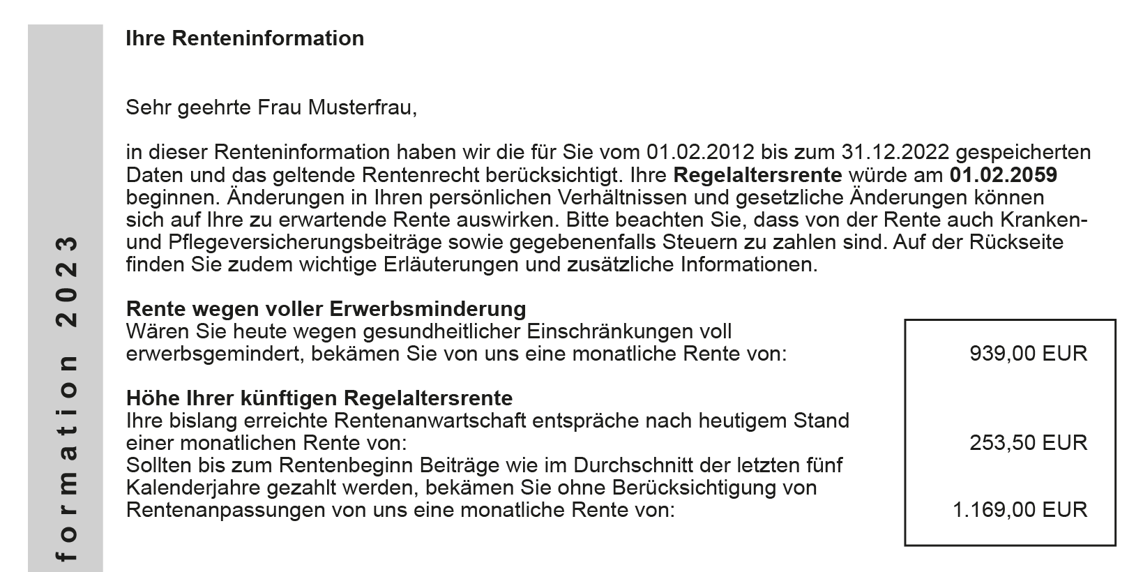 Blogbeitrag – Musterausschnitt einer Renteninformation Blogbeitrag – Musterausschnitt einer Renteninformation